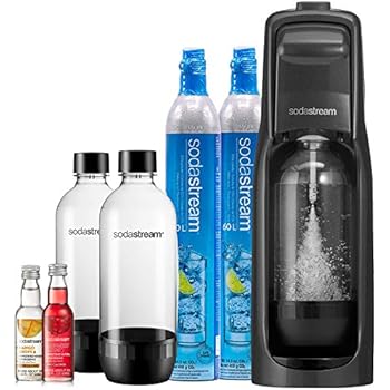 SodaStream Jet Sparkling Water Maker Bundle (Black), with CO2, BPA free Bottles, and 0 Calorie Fruit Drops Flavors