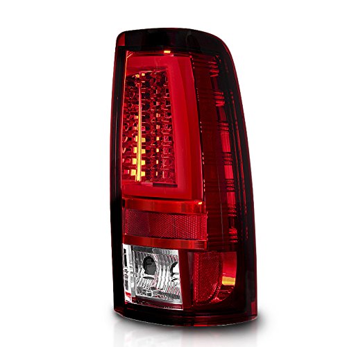 Xtune for 2003-2006 Chevy Silverado/GMC Sierra Red Clear Fiber-Optic-Tube LED Tail Lights + LED 3rd Brake Lamp 2004 2005