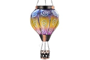 Starsoul Glass Solar Hot Air Balloon Lantern with Flame Solar Balloon Lanterns Outdoor Hanging with LED Candle Light Waterproof Solar Light Lanterns for Yard Garden Decor,Yellower Snail Pattern