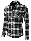 H2H Mens Casual Slim Fit Thermal Button-down Check Patterned Shirts With Pocket