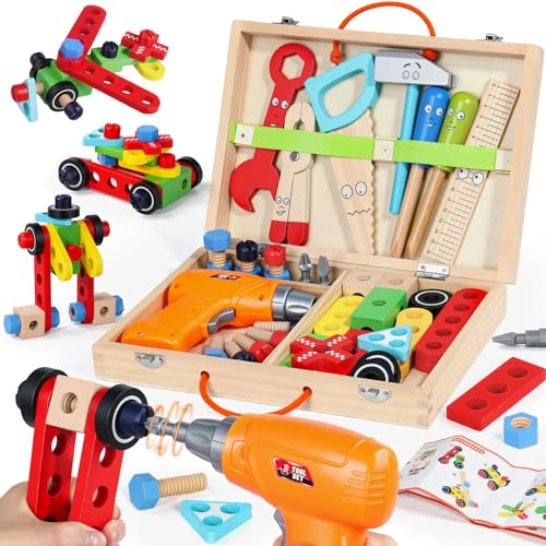 Montessori Toy for 3 Years Old Child 3 Year Old Tool Box with Drill Toy Boy Girl 3 Year Old Educational DIY Gift Child Boy 3 4 Years Girl (44 Pieces)