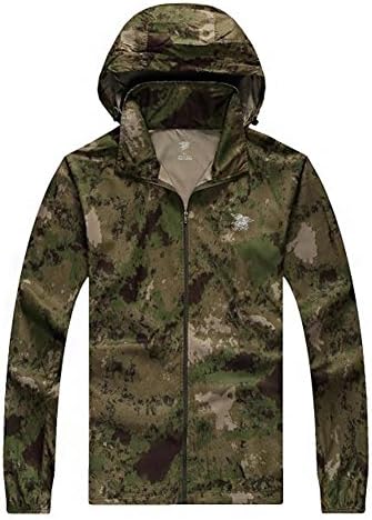 Tang Mu Sheng Men's Outdoor Anti Uv Skin Jacket with Hidden Hood Sun Protection Green Atacs Camo (Large)
