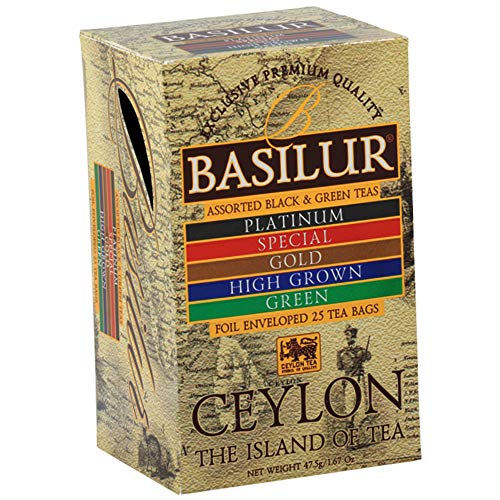 Basilur Tee Set Ceylon 5 Teesorten 2er Pack (2 x 25 Teebeutel) Schwarztee Grüntee