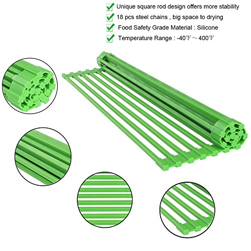 ISINO Multipurpose Countertop Draining Rack , Handy Drain Board Mat Dish Scrubber , Green - Thumbnail 2