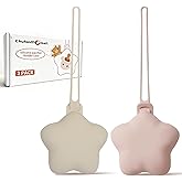 ChufanMomsil Silicone Pacifier Holder Case, Baby Silicone Pacifier Case Holders for Diaper Bag, Pacifier Pouch Container for Girl Boy, Easy Clean, 2 Pack Stars, Khaki + Pink