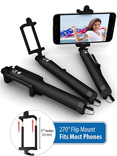 Premium 5-In-1 Bluetooth Selfie Stick (Powered by USA Technology) For iPhone X, 8, 7, 6, 5, Samsung Galaxy S9, S8, S7, S6, S5 - Get Perfect Selfies - No Apps, No Batteries, No Downloads Required