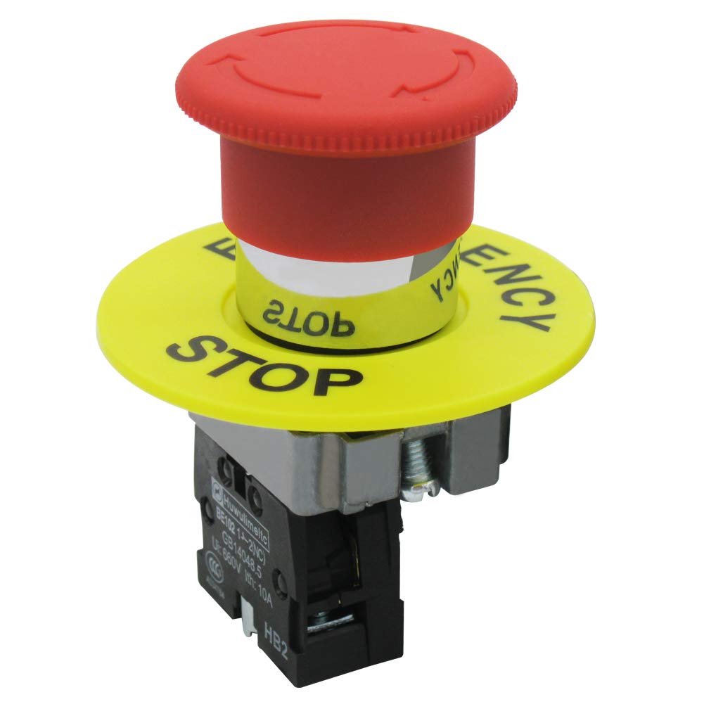 mxuteuk 1NC 22mm Red Mushroom Emergency Stop Push Button Switch AC 660V 10A ，HB2-BS542