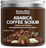 Arabica Coffee Scrub by Buena Skin | Organic Coffee, Coconut and Shea Butter, Powerful Remedy For Cellulite, Stretch Marks, Varicose Veins, Eczema and Acne 12 oz