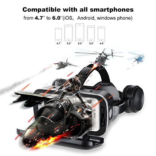 Pansonite Vr Headset with Remote Controller[Upgrade Version], 3D Glasses Virtual Reality Headset for VR Games & 3D Movies, Eye Care System for iPhone and Android Smartphones (Black) - Thumbnail 7