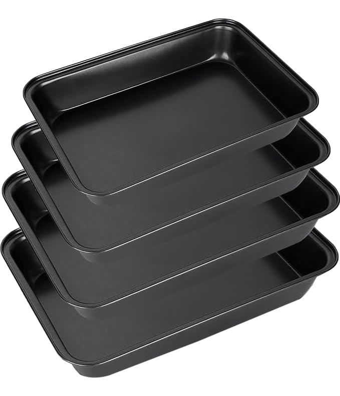 GOYADA 4PCS Baking Trays for Oven Non Stick, 3-Sizes Carbon Steel Oven Trays 30/32/34cm, Black Deep Roasting Tins Baking Tray Set for Oven Kitchen Home - Dishwasher Safe