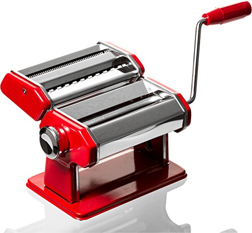 Professional Grade Pasta Maker - Stainless Steel Pasta Machine - Red Pasta Roller Spaghetti Noodle Maker