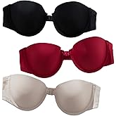 SOLY HUX Strapless Bras for Women 3 Piece Front Closure Underwire Bra Bandeau Invisible Bralette