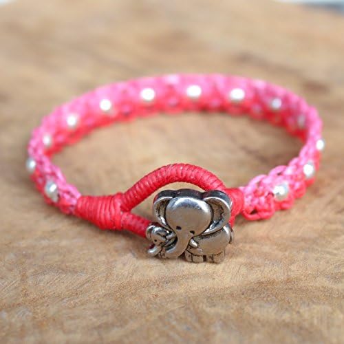 Lucky Elephant Bracelet Family Relationship Twotone Colors Handmade Jewelry Choose Your Own Size - Red & Pink