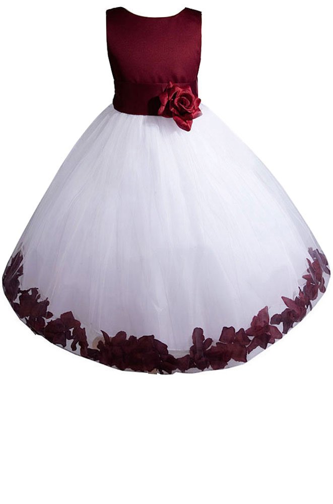 Maroon and white flower girl dress Clearance