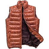 JACKETREE Men's Distressed Leather Puffer Waistcoat - Brown Padded Lambskin Vest