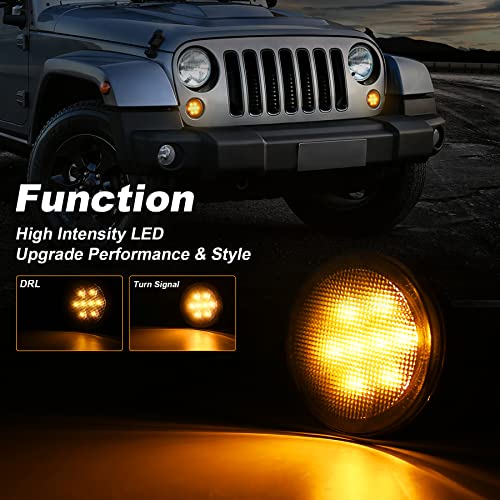 PXPART JK Turn Signal Lights Smoke Lens Amber LED Front Grill Indicator