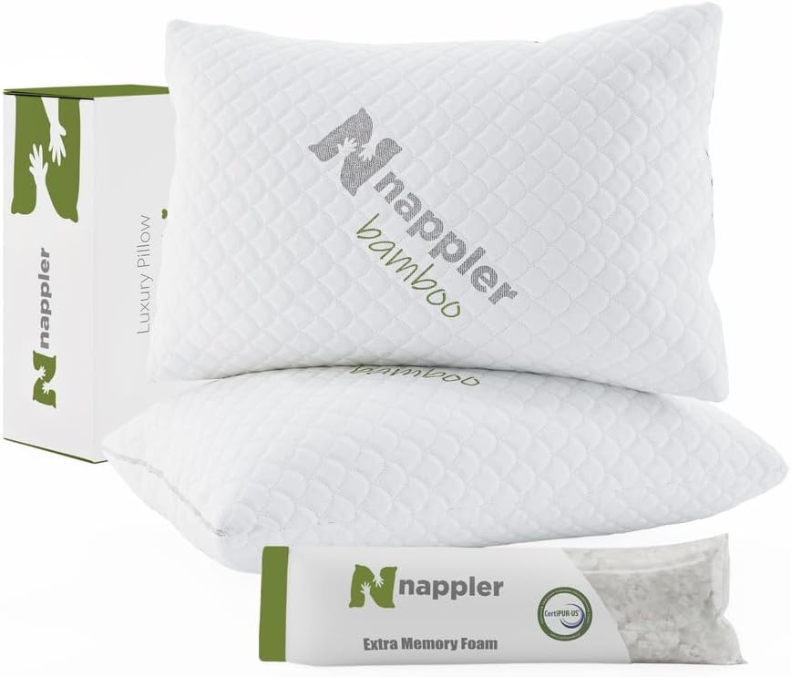 Nappler Bamboo Pillows Standard Size Premium Set of 2 Supportive