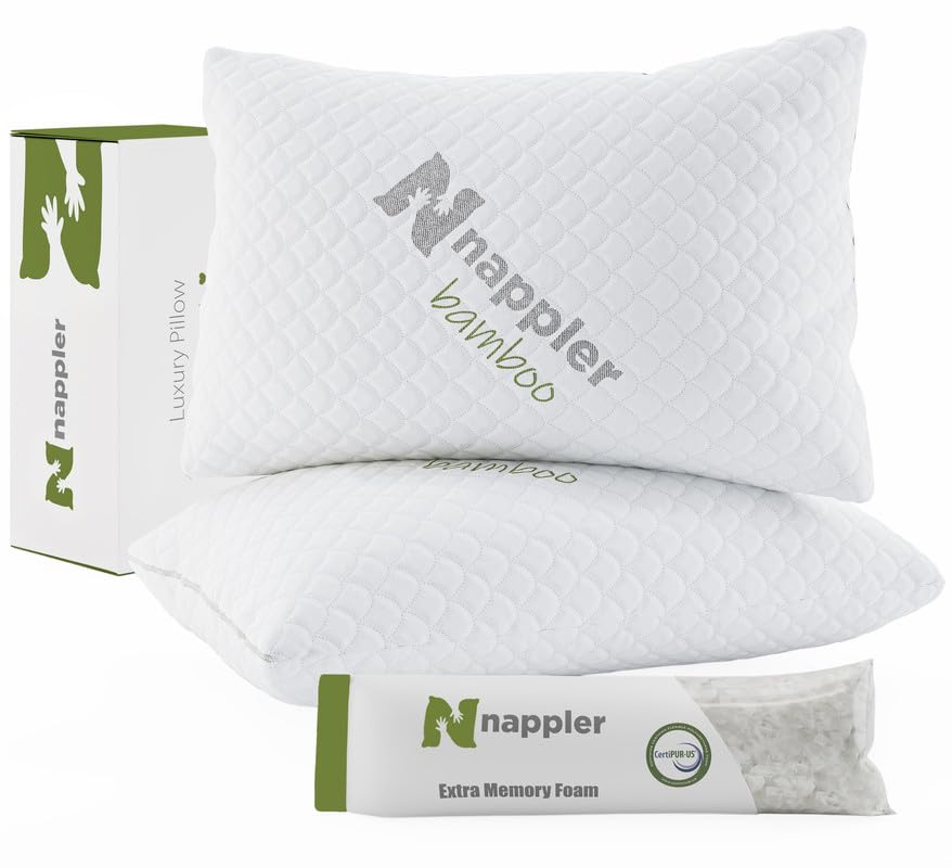 Nappler Bamboo Pillows Standard Size Premium Set of 2 Supportive