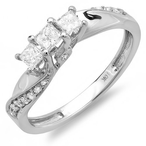 0.42 Carat Three Stone Cheap Diamond Engagement Ring with Princess cut Diamond on 10K White gold