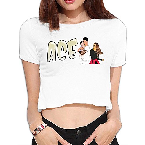 Women's Exposed Umbilical Short-Sleeved T-Shirt Ace Family Logo Personalized Fashion Custom White S