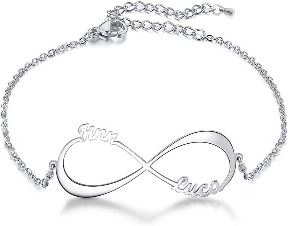 Yoke Style Custom Name Ankle Bracelets Personalized, Customized Engraved Link Infinity Bracelet Jewelry Gift for Women