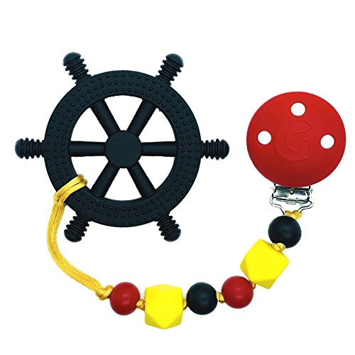 Jammy Jams 'Yacht Rocker' Teether and Lullaby Set - Yacht Rocker Teether w/ Beaded Pacifier Clip Midnight Cruisers: Yacht Rock Goes Lullaby Download (Black, Yellow & Red)