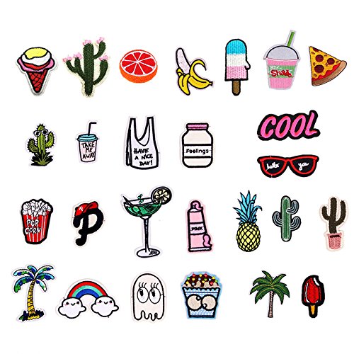 Souarts Assorted 27PCS Cool Drink Cactus Embroidered Sew Iron On Applique Patches Set for DIY Crafts