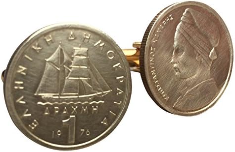 Vintage Greek 1 Drachma Greece Coin Cufflinks
