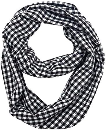 Lmtime Womens Cotton Infinity Loop Scarf With Hidden Zipper Pocket Plaid Printed Winter Ring Blanket