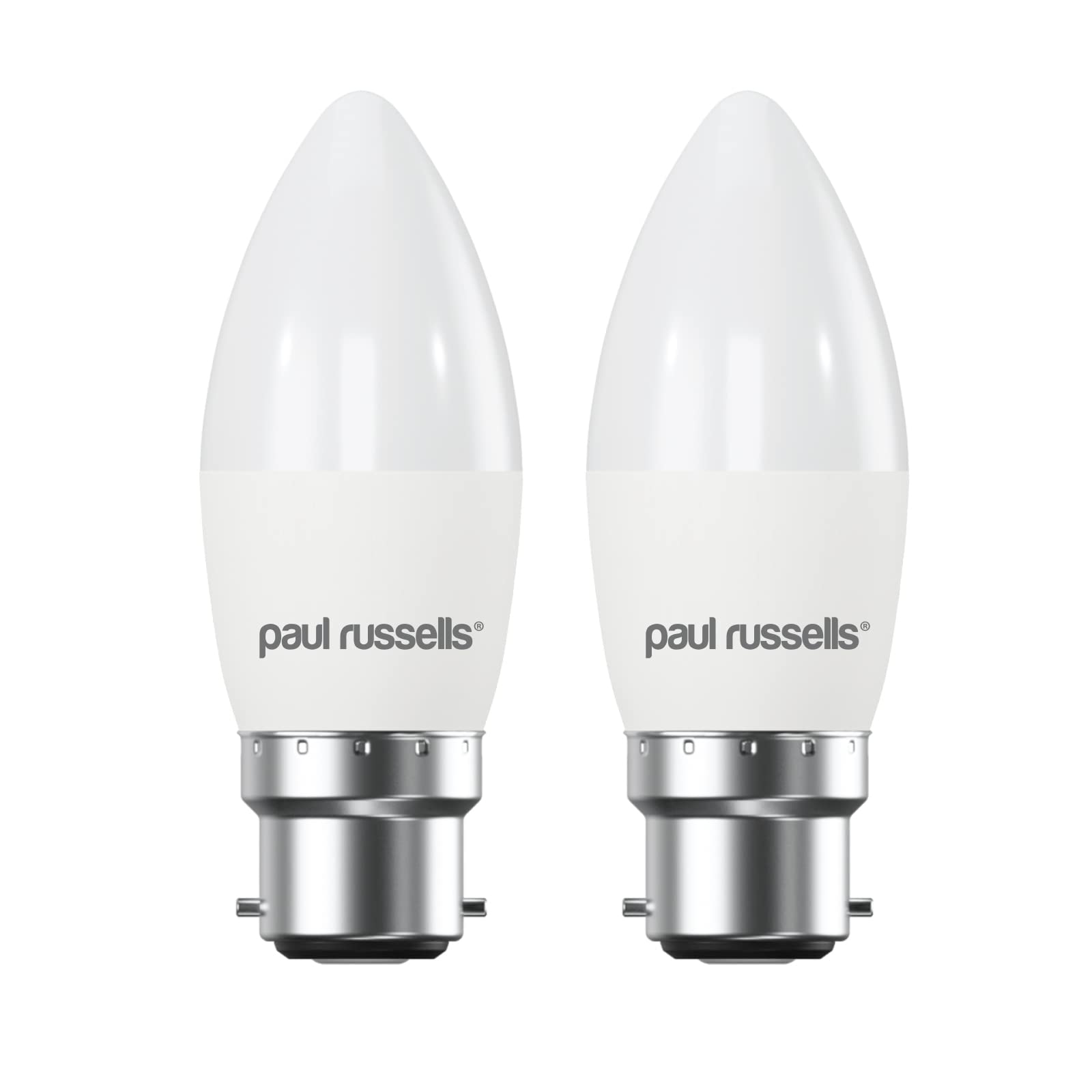 paul russells LED Candle – Dimmable Bayonet Fitting Light, 5.5W 470LM B22 C37 LED Bulbs, 40w Equivalent, 4000K Cool White/Natural White, Dimmer BC Energy Saving Ceiling Lightsbulbs, Pack of 2