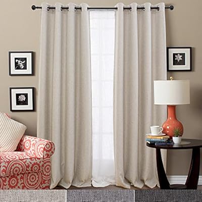 Linen Textured Eyelet Curtains For Bedroom Thermal Insulated Window Panels Room Darkening Curtains Blackout Living Room 2 Curtain Panels 160cm Beige