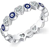 KIFUTENG Evil Eye Rings for Women 925 Sterling Silver Turkish Enamel Blue Ring Statement Cubic Zirconia Heart Rings Wedding Band Ring Aesthetic Lucky Jewelry Birthday Valentines Day Gifts