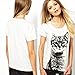 ETOSELL Retro Lady CrewNeck Short Sleeve T-Shirt Cute Cat Print Loose Tops White,S