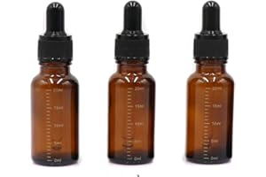 ERICOTRY 3 Pcs 20ml 0.67oz Empty Refillable Amber Glass Graduated Dropper Bottle Essential Oil Cosmetics Elite Fluid Container Jar Pot Holder with Glass Pipette Dropper