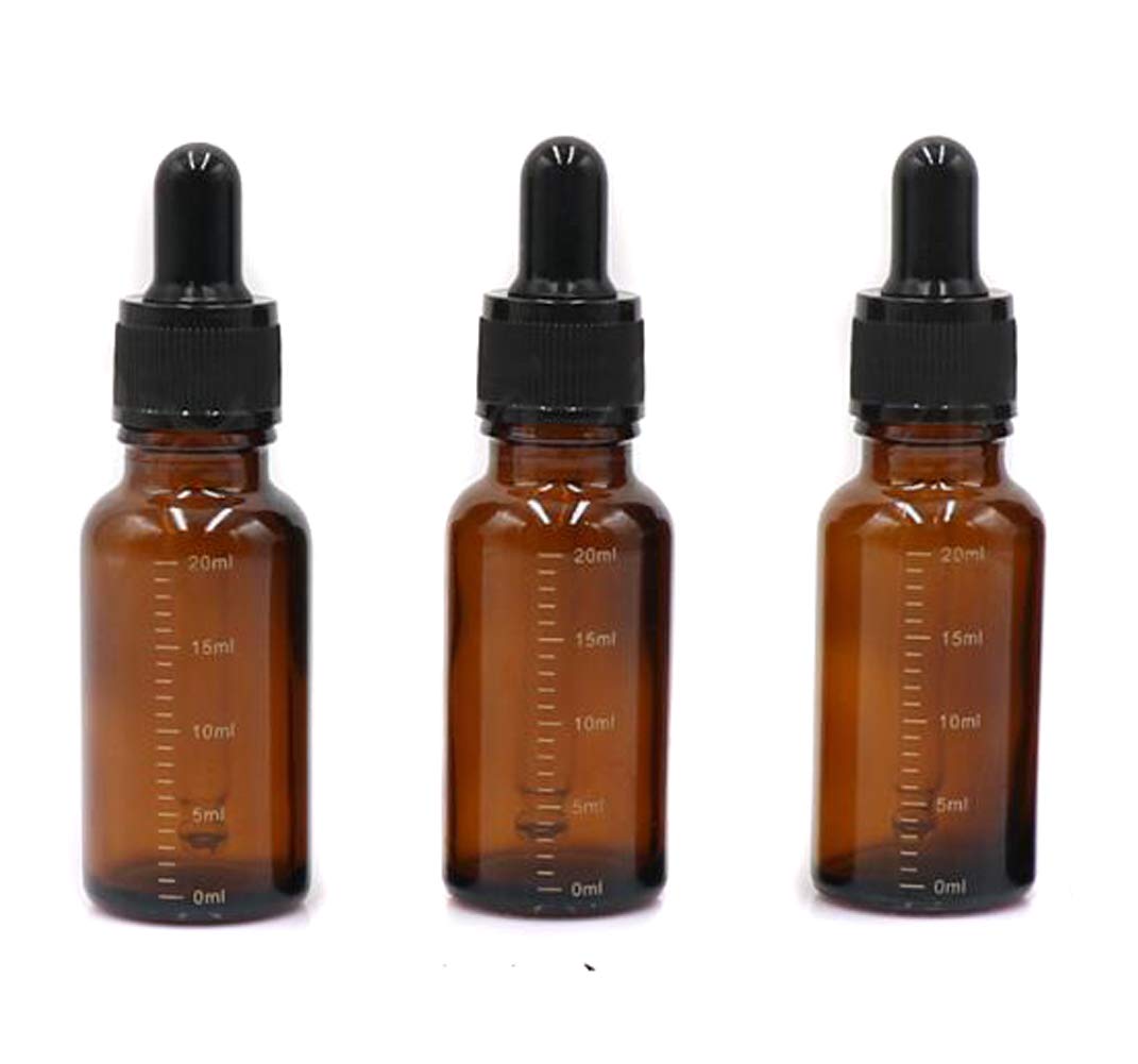 3 Pcs 20ml 0.67oz Empty Refillable Amber Glass Graduated