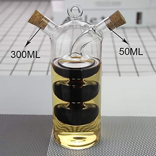FineInno Olive Oil and Vinegar Dispenser 2 in 1 Oil and Vinegar Bottle Cruet Glass Jar Kitchen Supplies Removable Cork,for BBQ,Cooking, Baking,10oz (bottle with cork)
