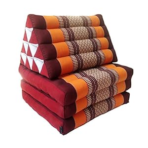 Collumino® Traditional Thai Kapok 3 Fold Meditation Mattress with Oriental Style Triangle Recliner Cushion for Yoga Massage or Relaxation (Orange, Maroon)