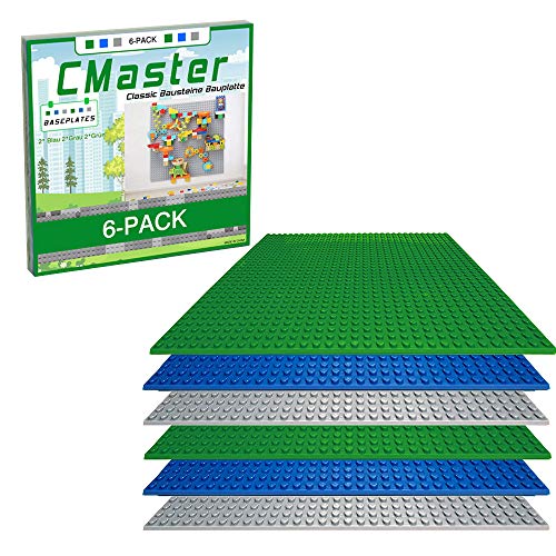 CMaster Classic Bausteine Grundplatte - 10 x 10 (25,5 x 25,5cm) - 6 Stück - Blau, Grau&Grün - 100 % kompatibel mit Allen… – Bild 3