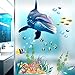 Removable Creative DIY 3D The World Under Sea Wall Decals for Kids Room Bedroom Nursery Room Cute Fish Blue Dolphin Seagrass Coral Wall Art Decor Decal Stickers for Window Bathroom Classroom