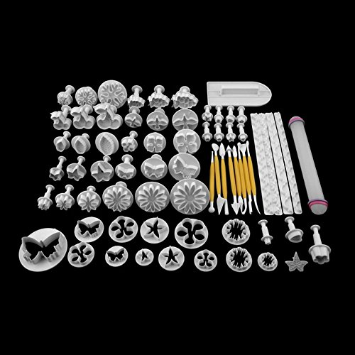 Sky Fish Fondant Cutters Tools Plastic Plunger Cutters Cake Cutter Fondant Molds Sugarcraft Cake Decorating Tool Set with Rolling Pin Smoother Embosser Moulds 37 Pieces - Thumbnail 3