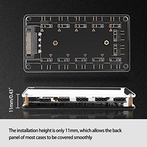 HLT 12 Way 5V 3 Pin ARGB Hub Splitter - PC RGB LED Controller With Magnetic Standoff For ASUS/MSI Motherboards