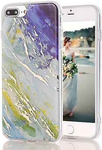 BSLVWG Compatible with iPhone 7 Plus Case, Marble Pattern Hybrid Hard Back Soft TPU Raised Edge Ultra-Thin Shock Absorption Protective Case for iPhone 7 Plus/iPhone 8 Plus(Blue Green)