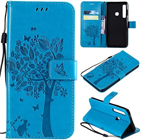 Cmid for Samsung Galaxy A9 2018 Case, PU Leather Wallet Case Flip Book Style Protective Cover [Card Slot][Magnetic Closure][Kickstand][Wrist Strap] for Samsung Galaxy A9 2018 (A-Blue)