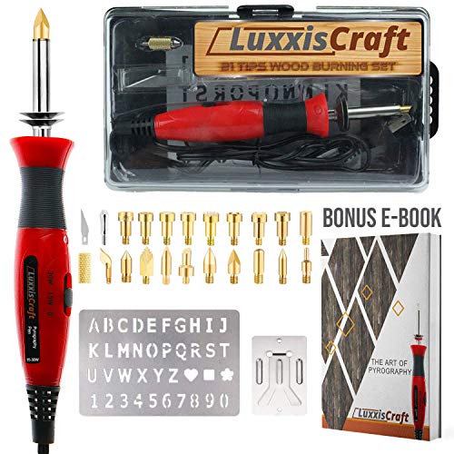 Wood Burning Kit 21 PCS Tools Set. Professional Pyrography Kit - Woodburning Pen, Embossing, Carving, Soldering Tips, Hot Knife, Stencil, Stand, Carrying case ✮Bonus E-Book✮ Arts and Crafting Supplies (Best Wood Burner For Stippling)