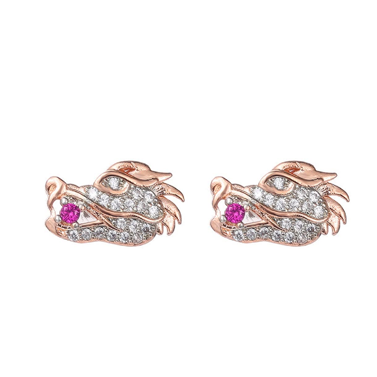 Iced Out Dragon Head Stud Earrings for Women, Gold Dragon Head Earrings Red Stones Dragon Earrings for Girls (Pink)