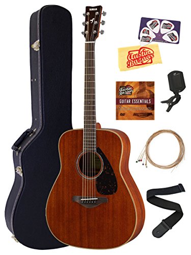 Yamaha FG850 Acoustic Guitar Bundle with Hard Case, Tuner, Strap, Strings, Austin Bazaar Instructional DVD, Picks, and Polishing Cloth - Natural Mahogany