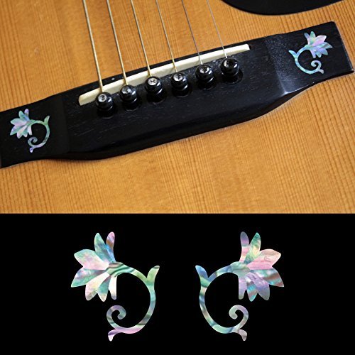 Inlaystickers for Acoustic Guitar Bridge - Oriental Flowers (L&R Set) - Abalone Mix BS-219OF-MX