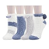 4 Pack Women Indoors Anti-Slip Winter Fuzzy Slipper Socks with Grips