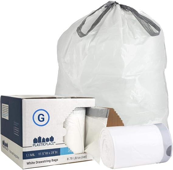 Plasticplace Kitchen Drawstring Trash Bags 8 gallon White simplehuman