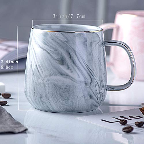 Ceramic Coffee Mug with Leaves Spoon, 13oz Marble Coffee Cup Unique Gift Mug for Wedding Birthday Party Christmas Gifts and Thanks Giving Mug Gift-Grey
